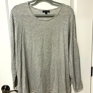 Eileen Fisher Long Sleeve Grey and White Striped Top. Size Large